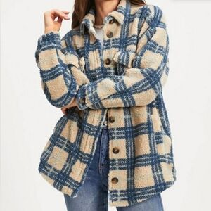 Vici Oaklynn Pocketed Plaid Teddy Jacket NEW